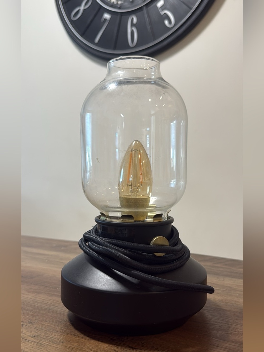 Modern Clear Glass Lantern Table Lamp with Black Base